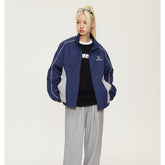 Unisex Jacket Retro Patchwork Contrast Color Stand-up Collar Sportswear Jacket